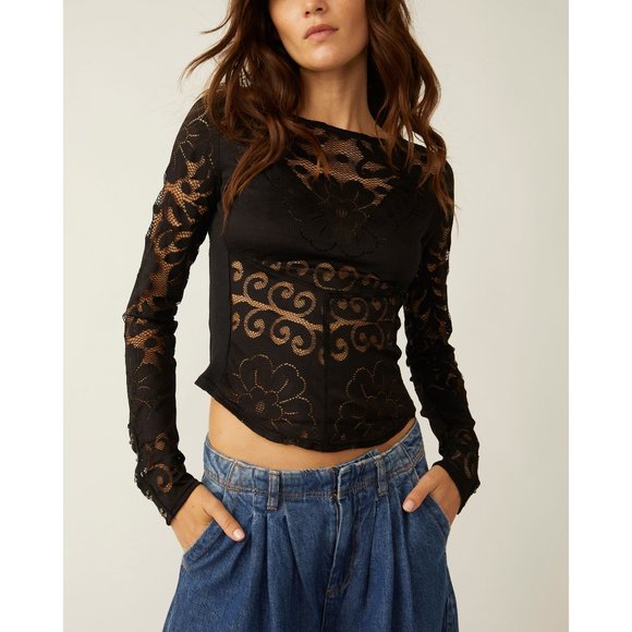 Free People Tops - FREE PEOPLE Wild Roses Top / Black